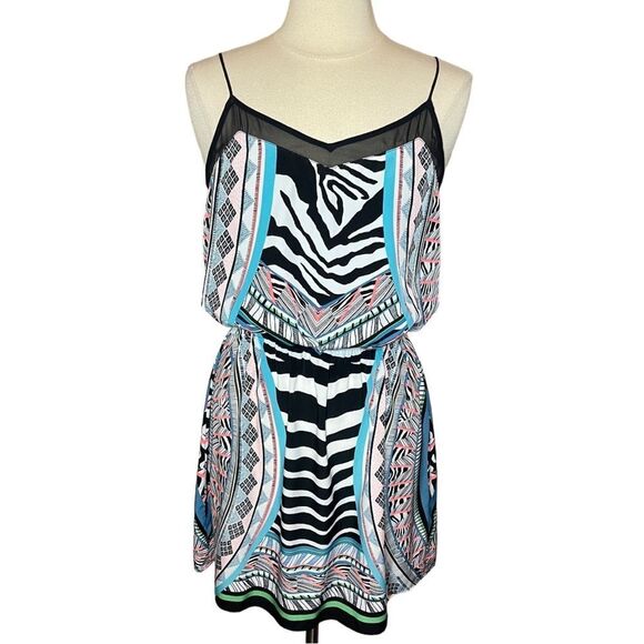EXPRESS Zebra Geometric Print Mini‎ Slip Dress w/ Elastic Waist, Medium - Picture 2 of 8
